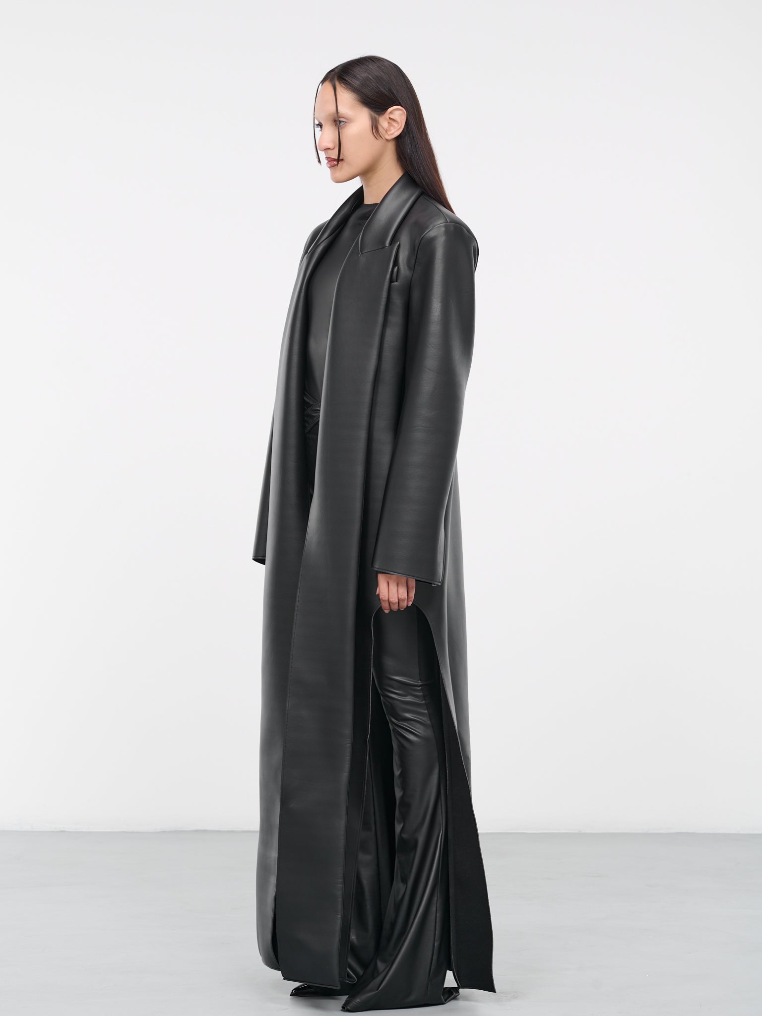 Faux-Leather Tailored Coat (10002A-VXE033-001-BLACK)