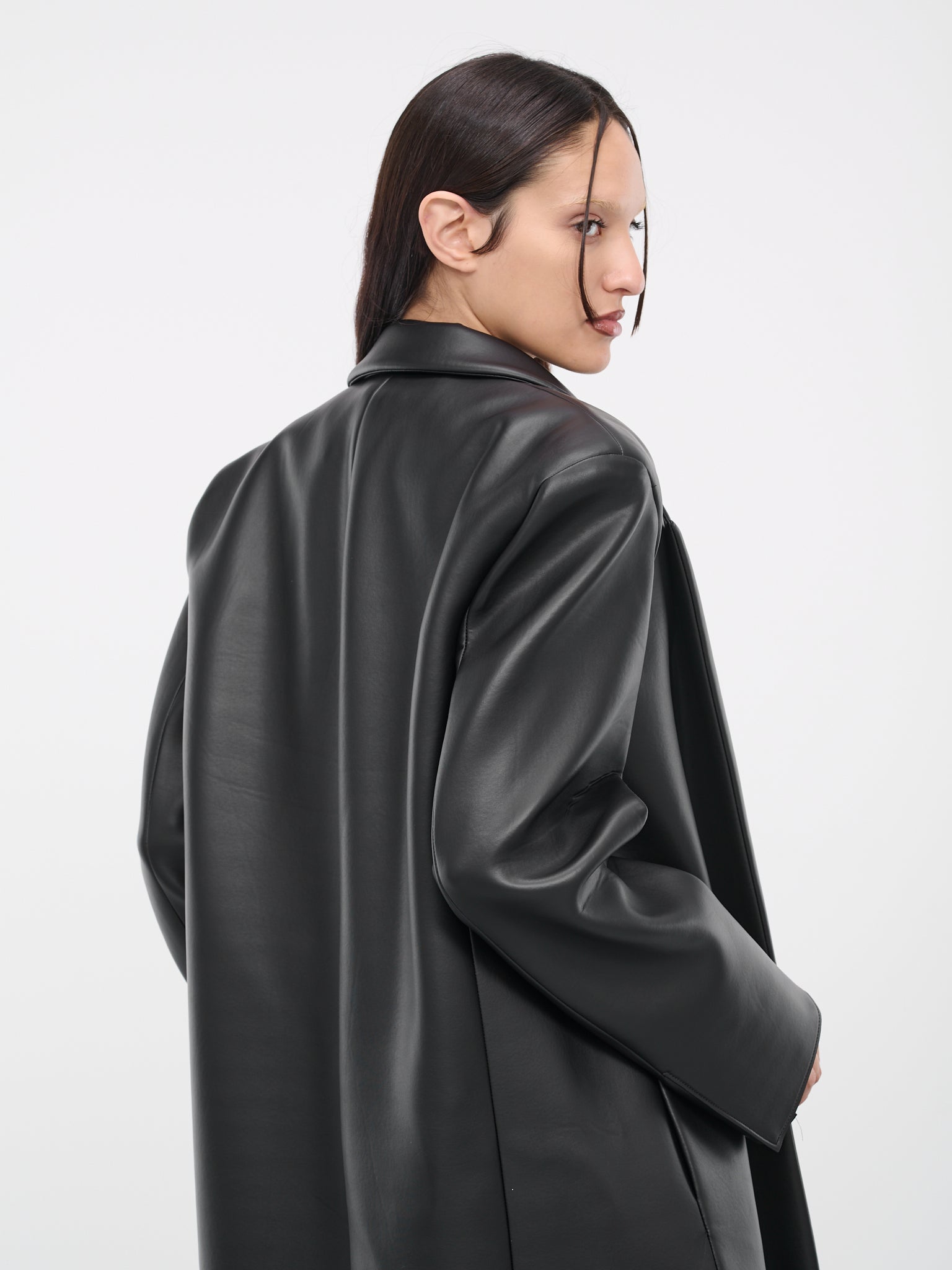 Faux-Leather Tailored Coat (10002A-VXE033-001-BLACK)