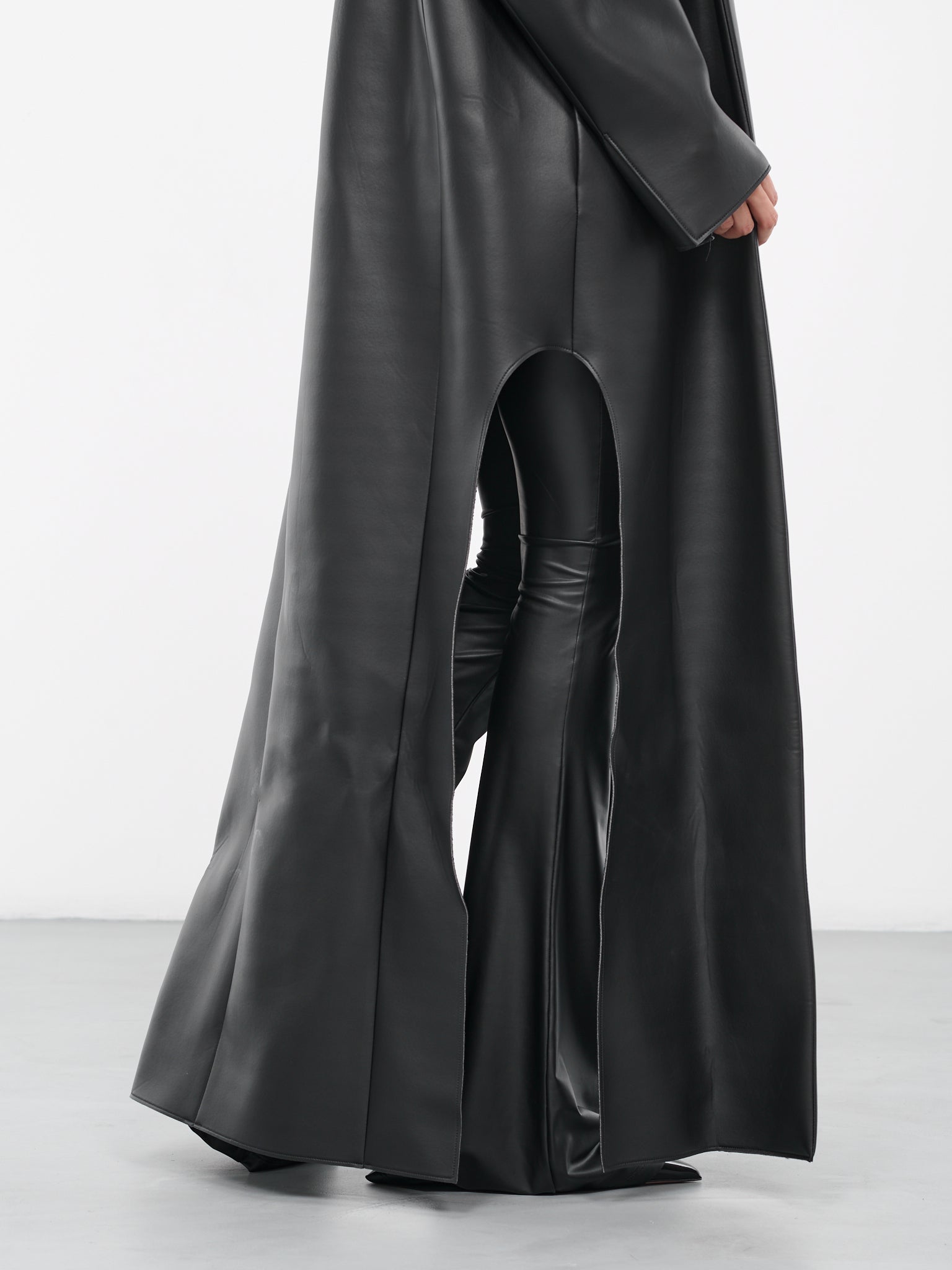 Faux-Leather Tailored Coat (10002A-VXE033-001-BLACK)