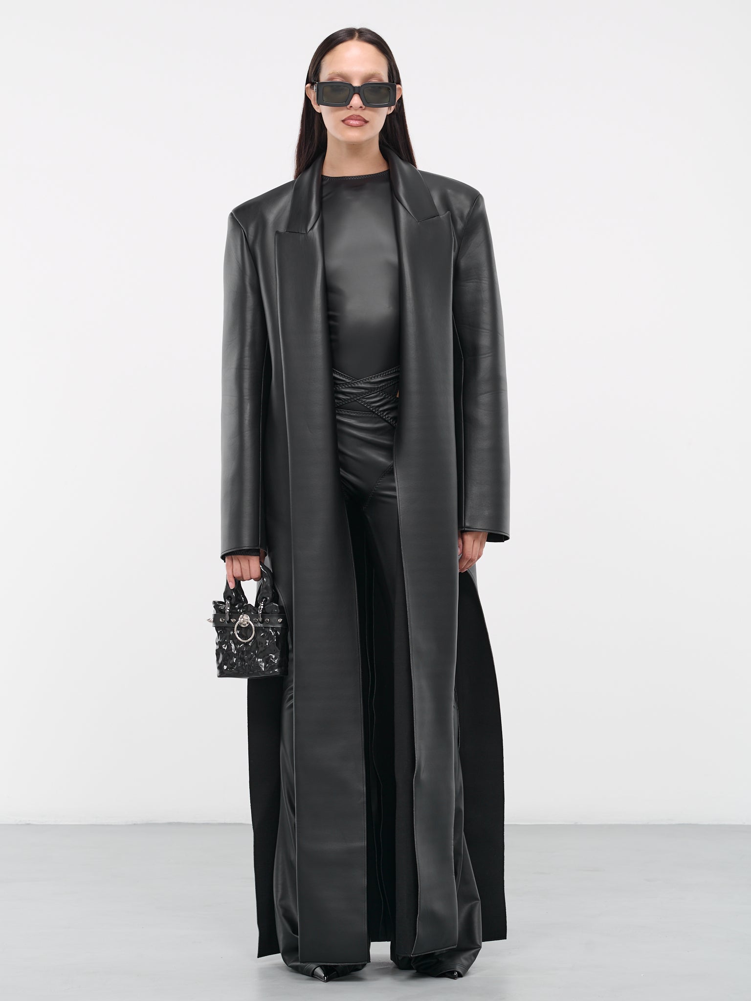 Faux-Leather Tailored Coat (10002A-VXE033-001-BLACK)