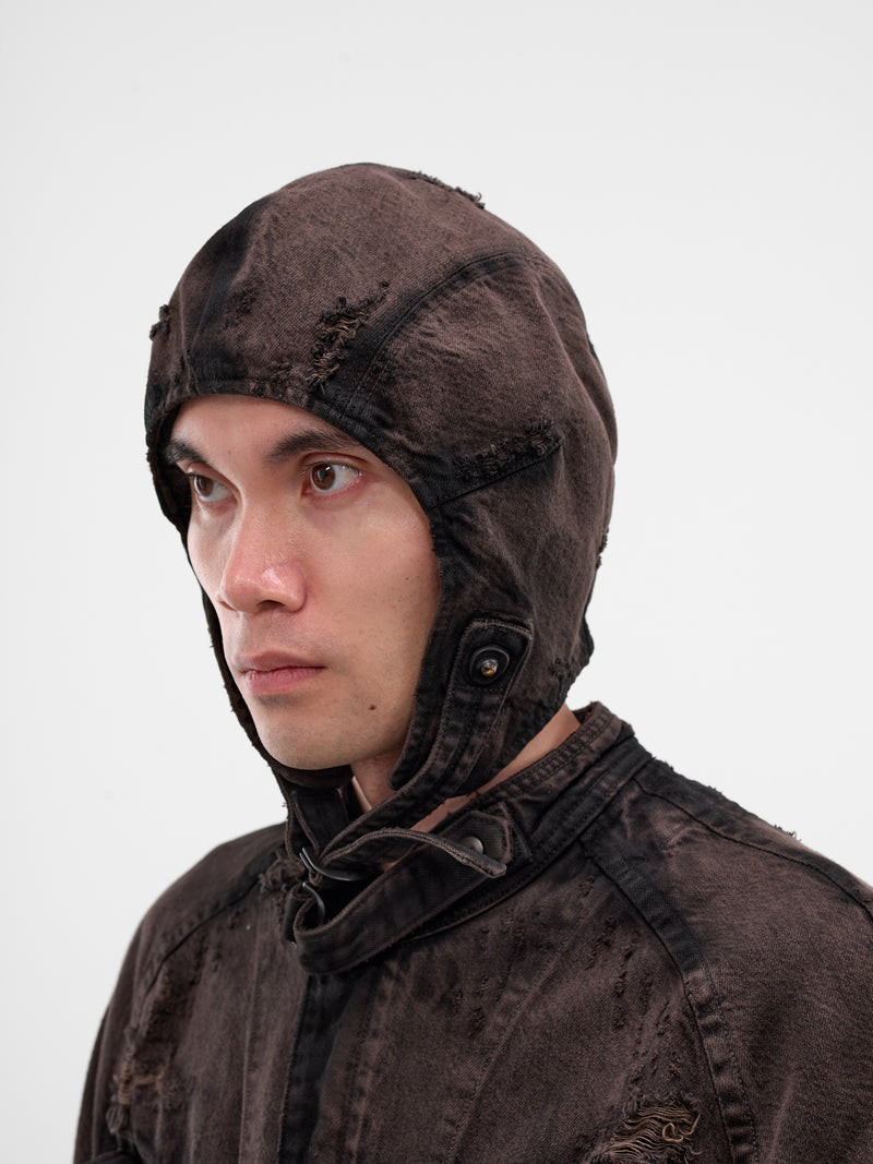 Brown Distressed Denim Aviator Cap (917ACU2-BW-DARK-BROWN)