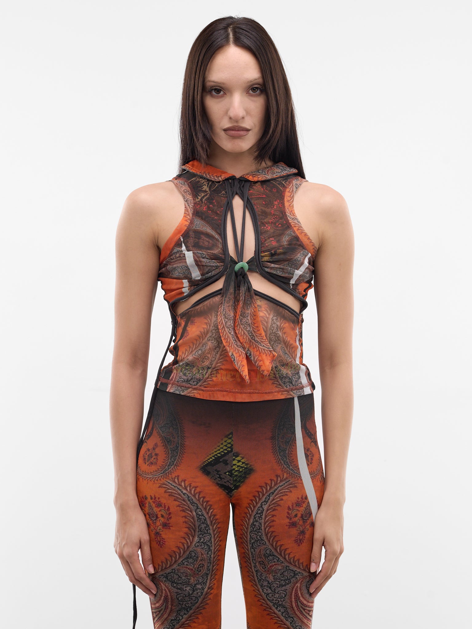 Orange Knit Mesh Dragonfly Top (10110900101-PRINT-ORANGE)