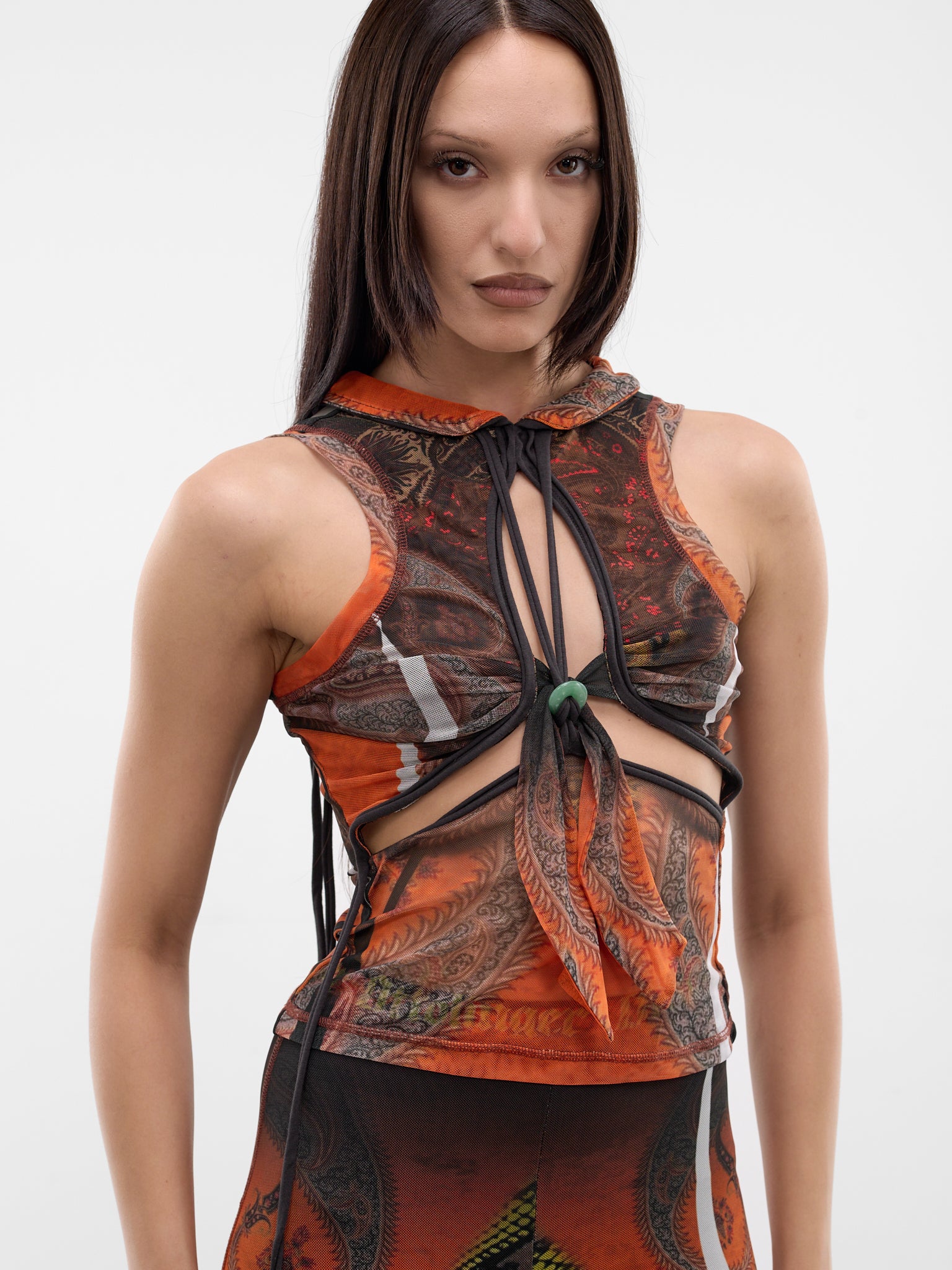 Orange Knit Mesh Dragonfly Top (10110900101-PRINT-ORANGE)