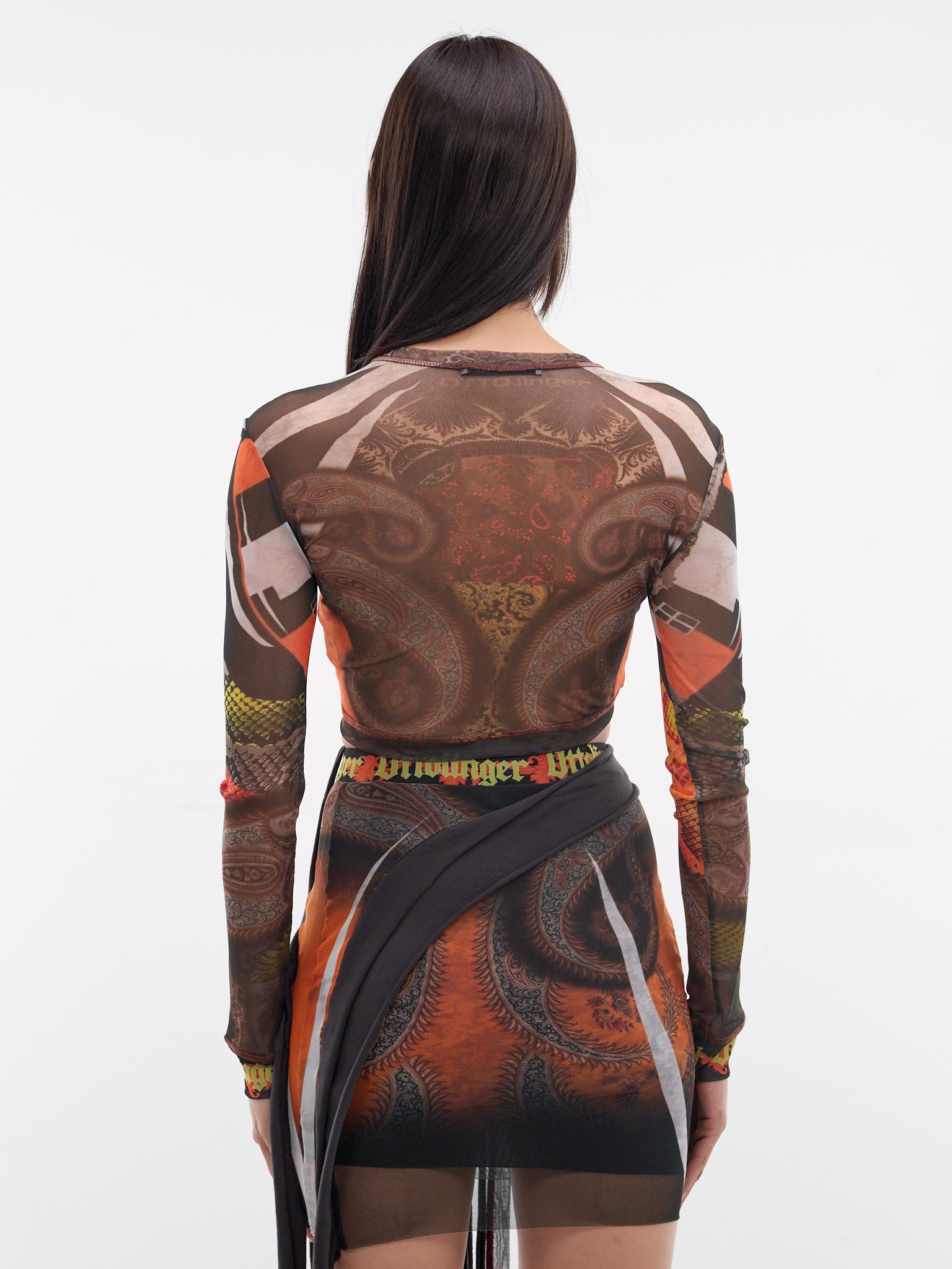 Orange Knit Mesh Loop Top (10110950101-PRINT-ORANGE)