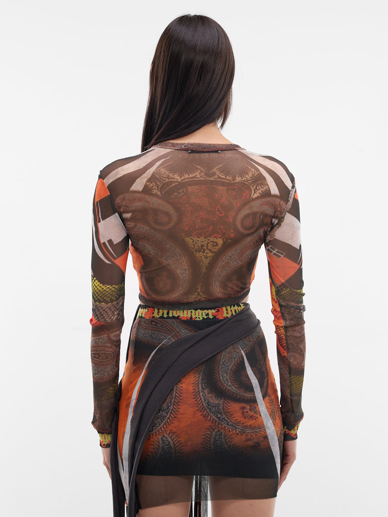 Orange Knit Mesh Loop Top (10110950101-PRINT-ORANGE)