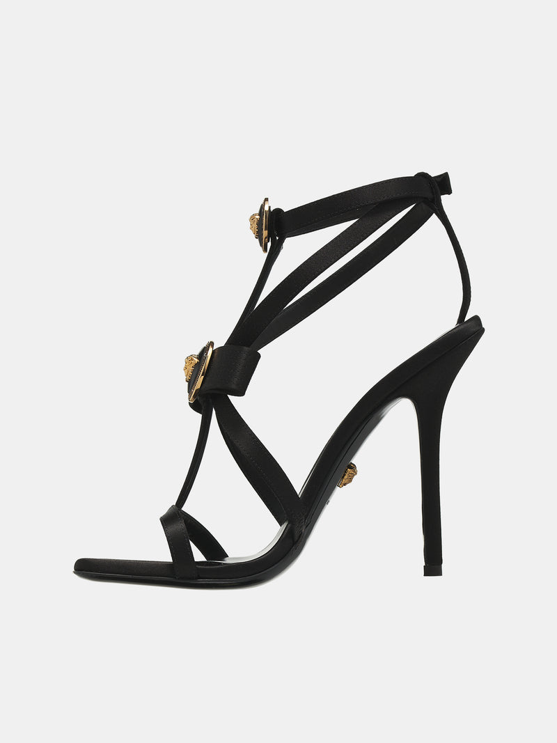 Gianni Ribbon Cage Sandals (1013013-1B00V-BLACK-GOLD)