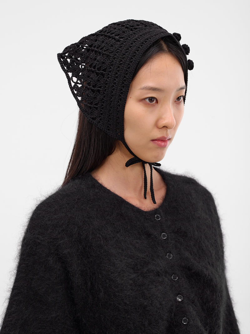 Black Hand-Crocheted Wool Headscarf (CROCHET-07-BLACK)