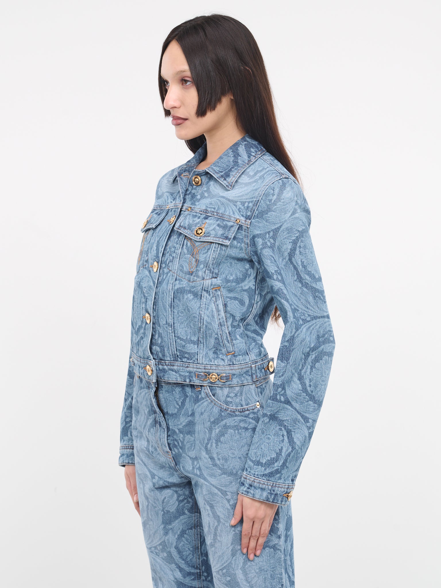 Barocco Print Denim Jacket (1014139-1A10029-MEDIUM-BLUE)