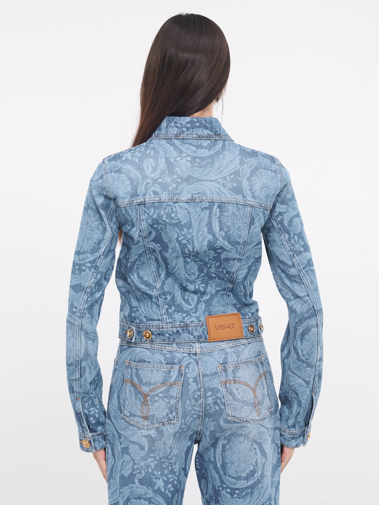 Barocco Print Denim Jacket (1014139-1A10029-MEDIUM-BLUE)