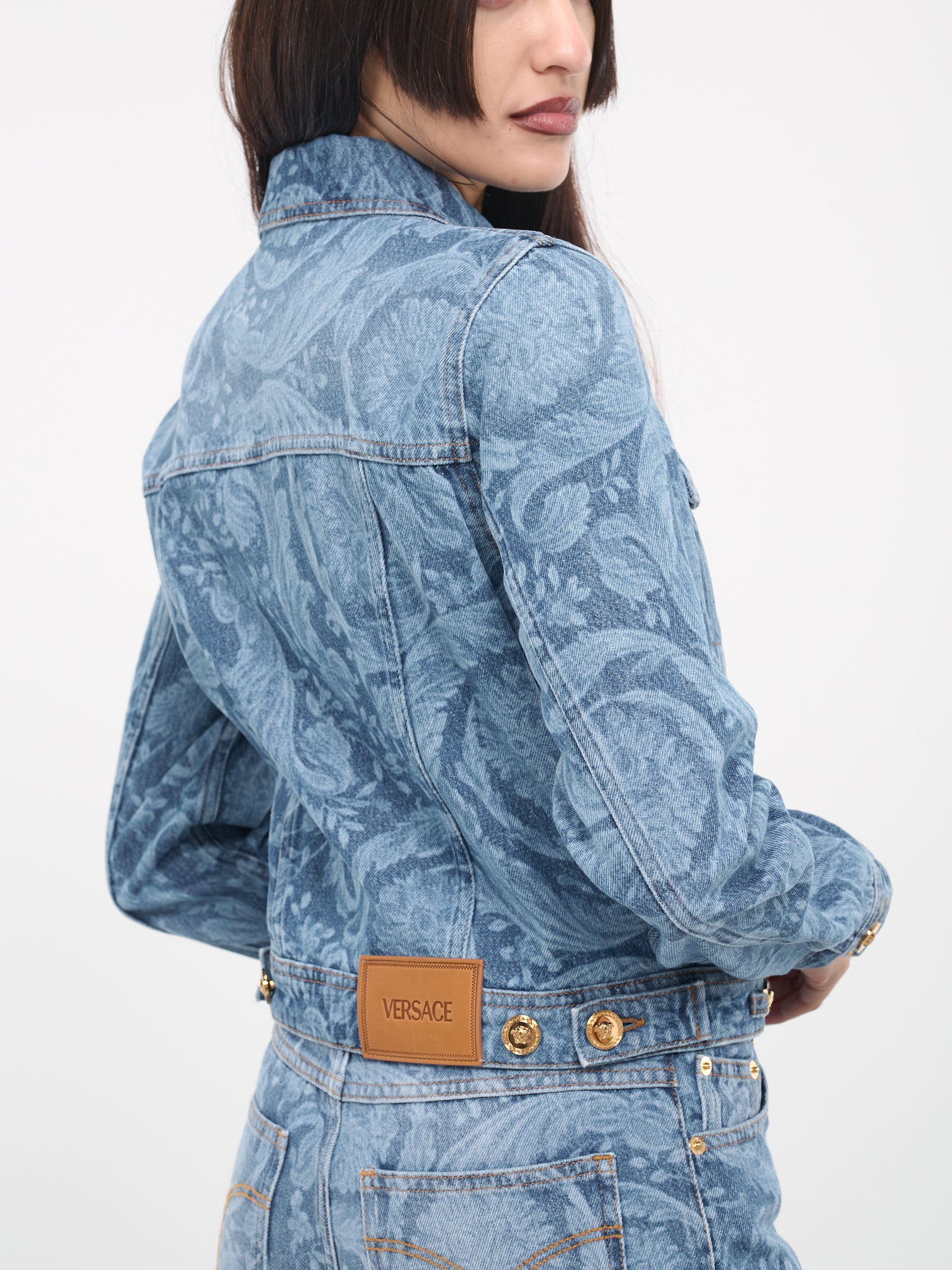 Barocco Print Denim Jacket (1014139-1A10029-MEDIUM-BLUE)