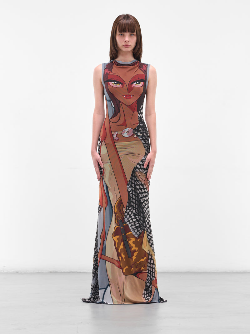 Anime Graphic Print Maxi Dress (10150030104-PRINT-GREY)