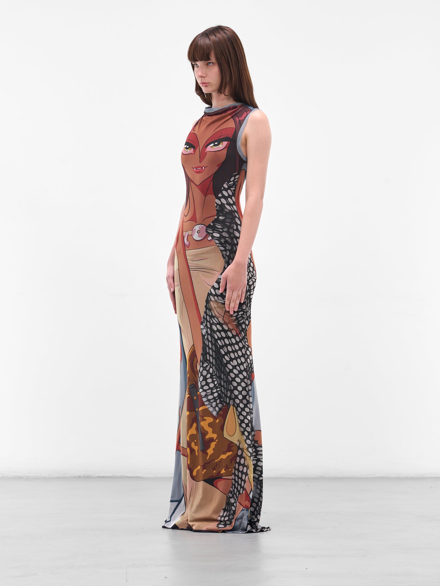 Anime Graphic Print Maxi Dress (10150030104-PRINT-GREY)