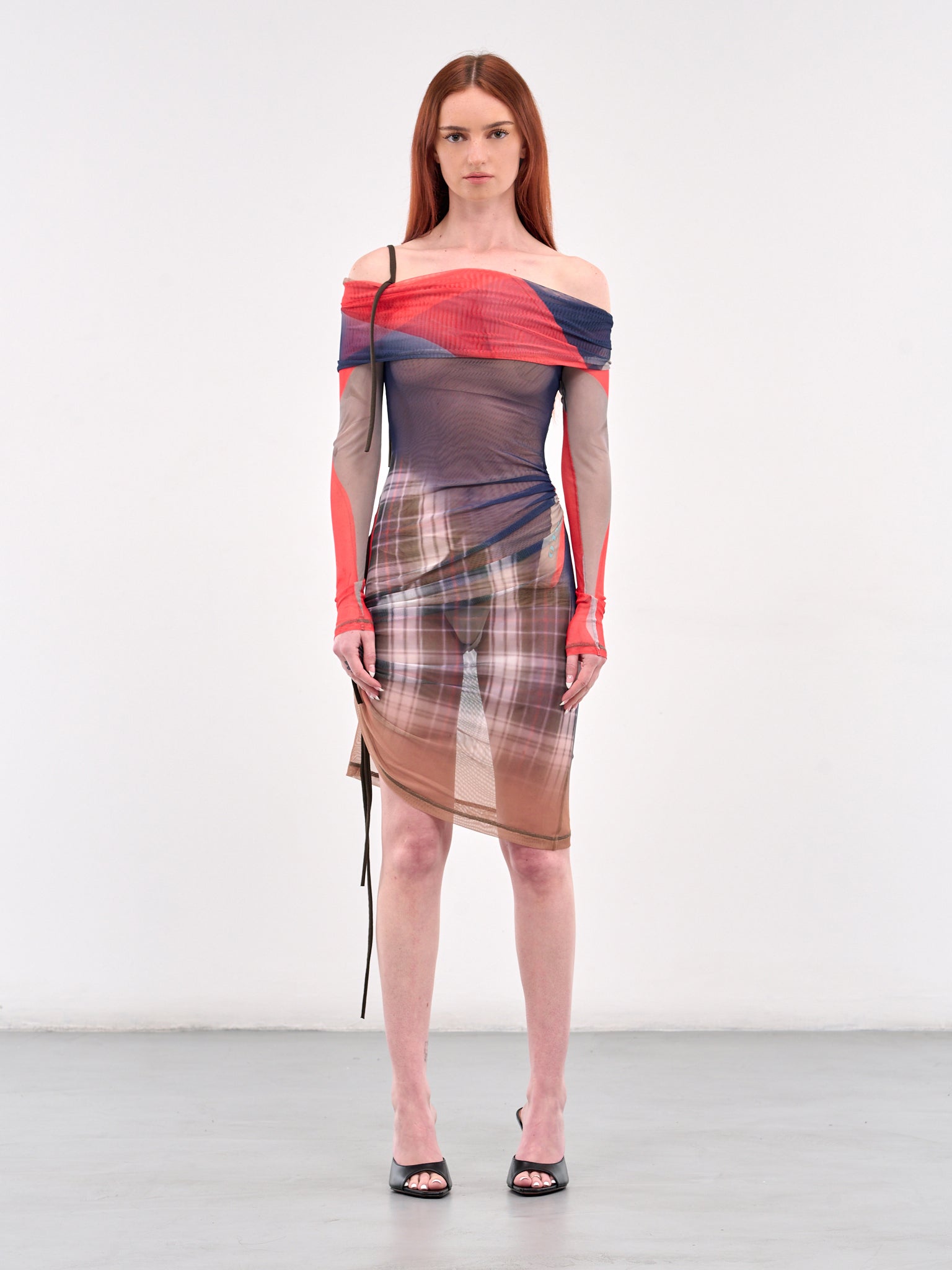 Draped Mesh Mini Dress (10150150101-BLUE)