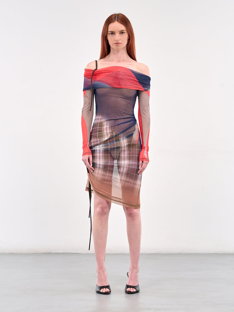 Draped Mesh Mini Dress (10150150101-BLUE)