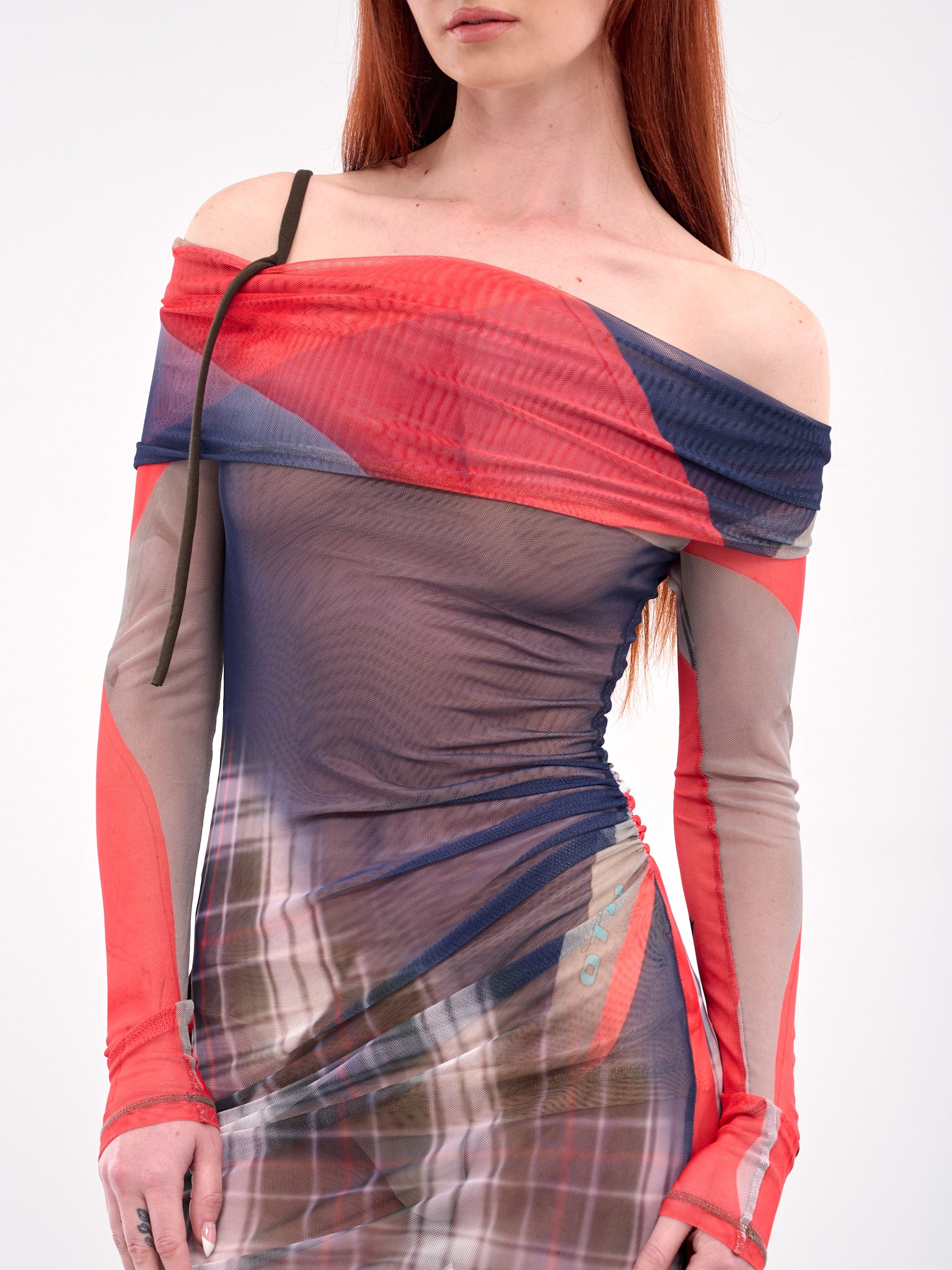 Draped Mesh Mini Dress (10150150101-BLUE)