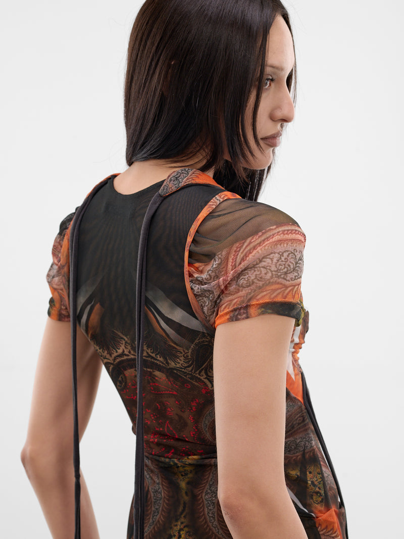 Orange Knit Mesh Dragonfly Gown (10150390101-PRINT-ORANGE)