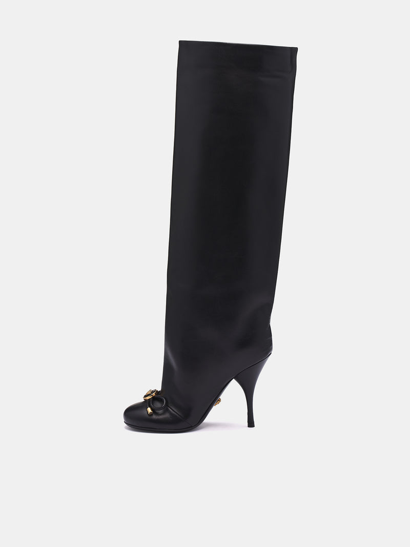 Opera Bow Knee-High Boots (1017227-1A06986-BLACK-GOLD)