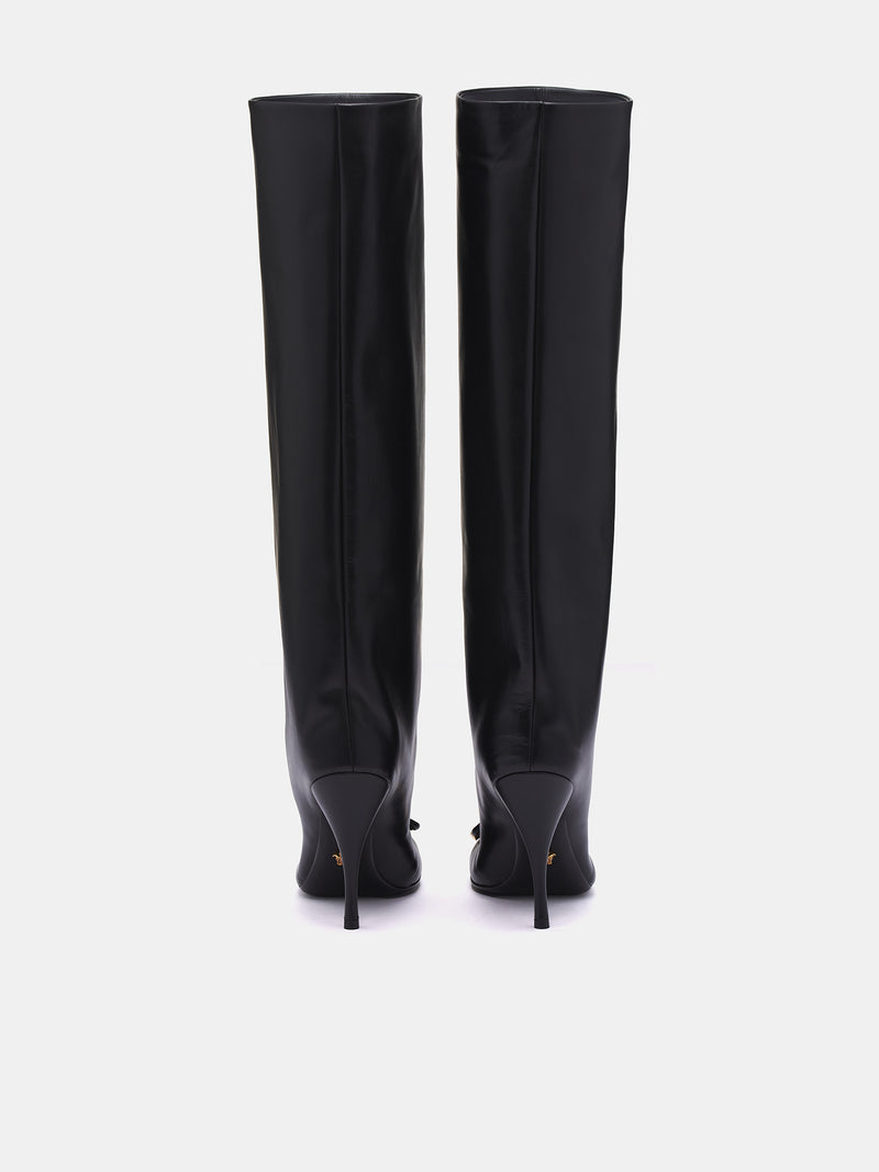 Opera Bow Knee-High Boots (1017227-1A06986-BLACK-GOLD)