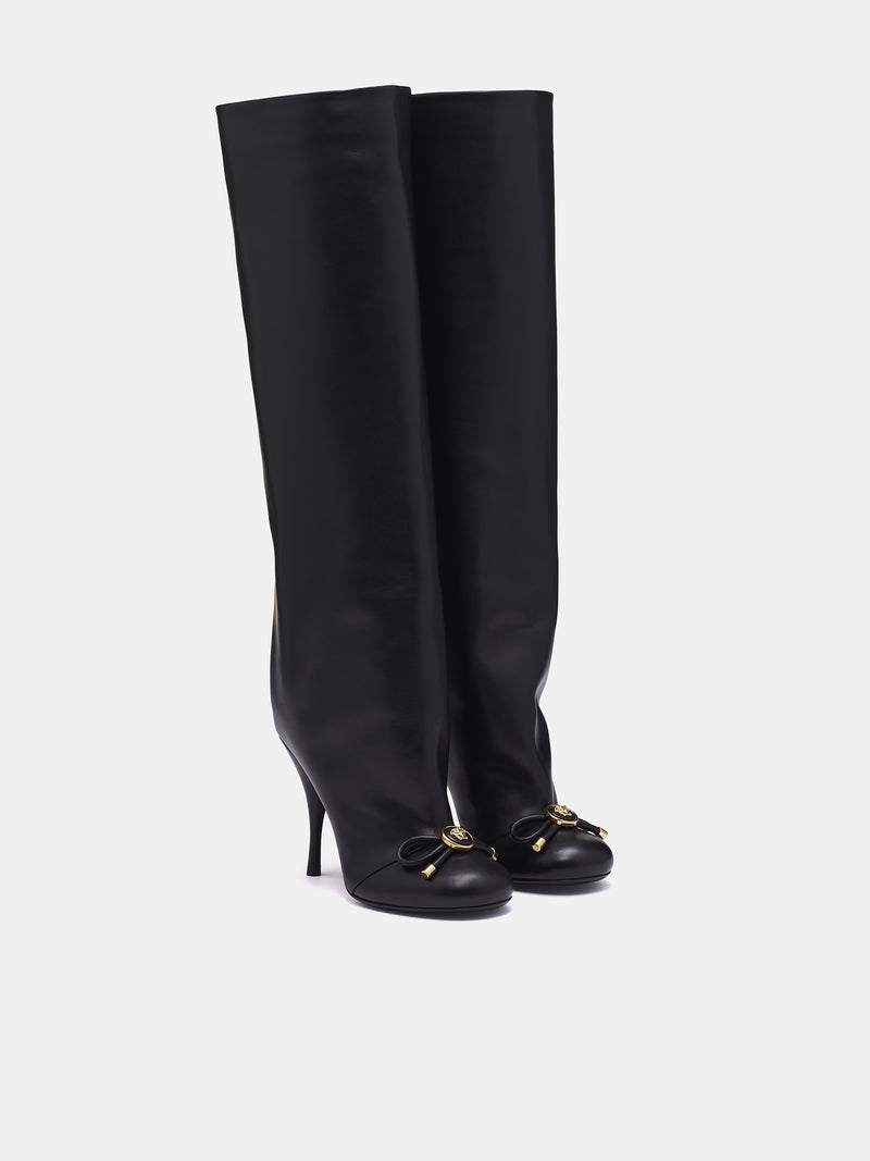 Opera Bow Knee-High Boots (1017227-1A06986-BLACK-GOLD)