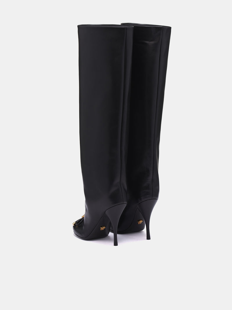 Opera Bow Knee-High Boots (1017227-1A06986-BLACK-GOLD)