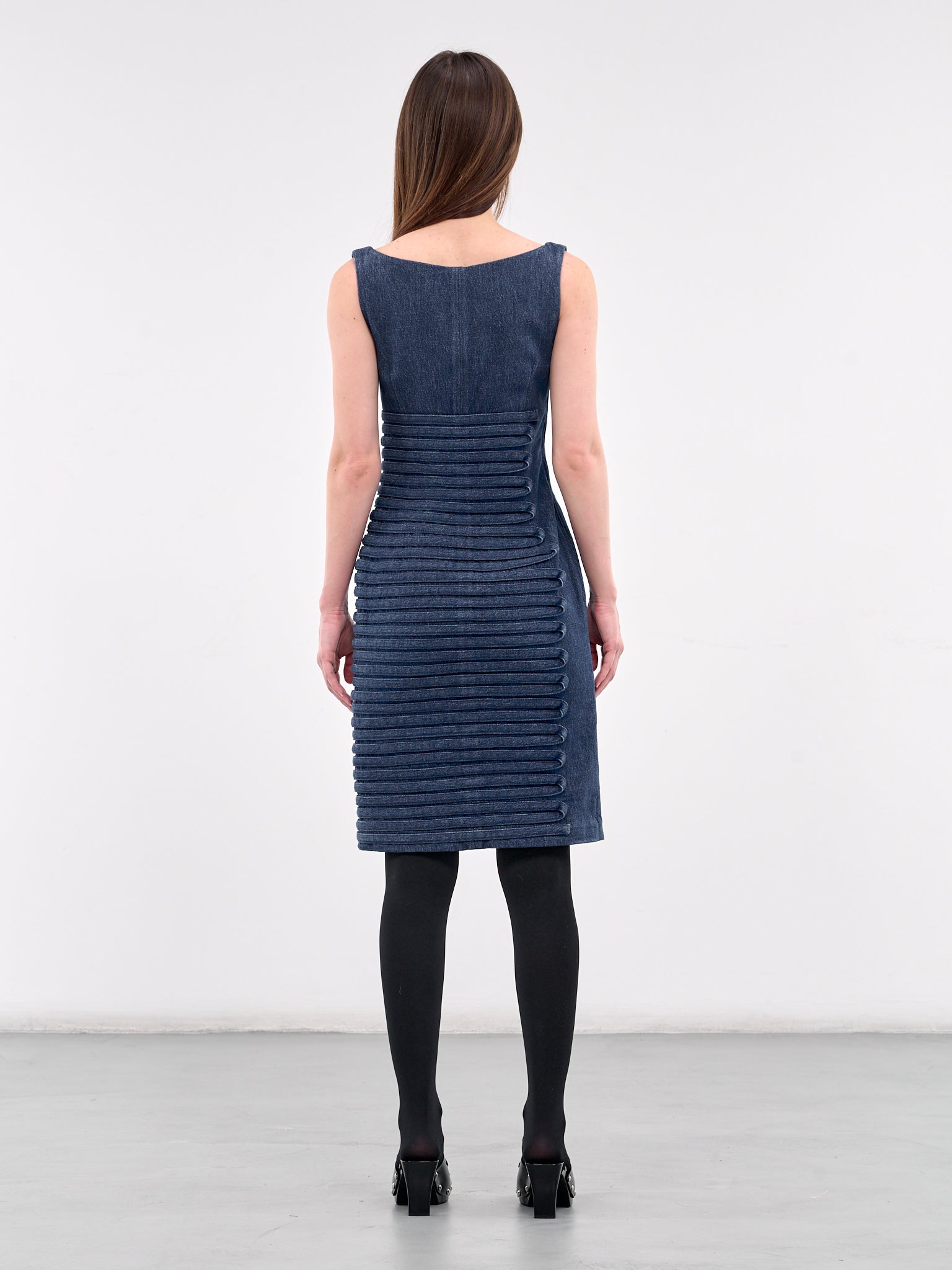 denim scoop neck dress Express Women's Stretch Denim Scoop Neck Button Front Seamed Midi Dress in Blue Small