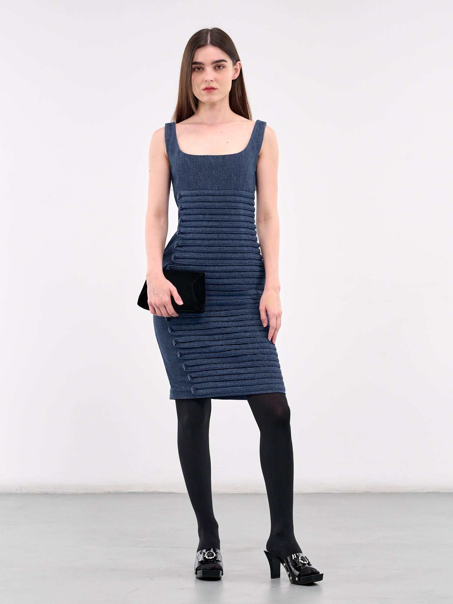 Denim Scoop Neck Fitted Dress (1018675-1A13346-MEDIUM-BLUE) Denim Scoop Neck Fitted Dress (1018675-1A13346-MEDIUM-BLUE)