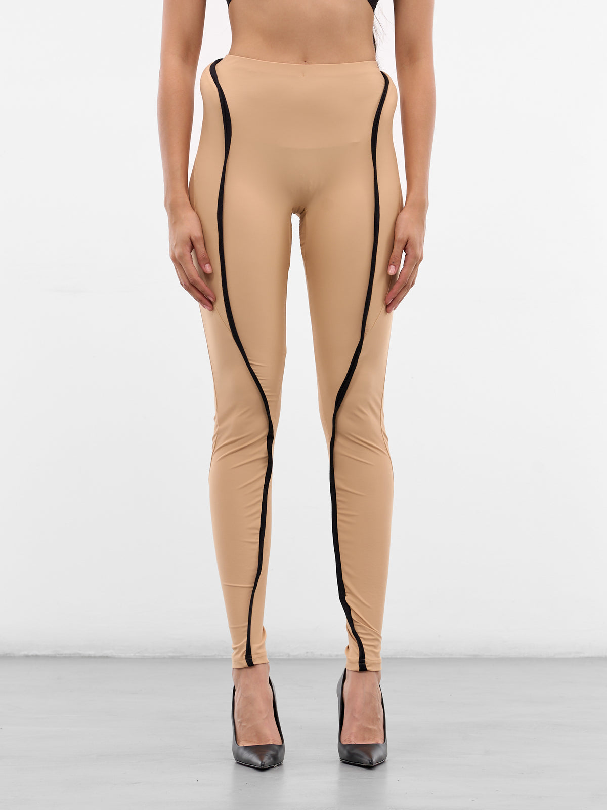Beige Hip Padding Nylon  Leggings (10220340402-BEIGE)