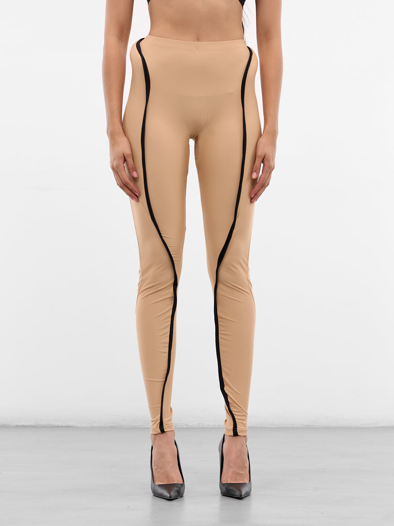 Beige Hip Padding Nylon  Leggings (10220340402-BEIGE)