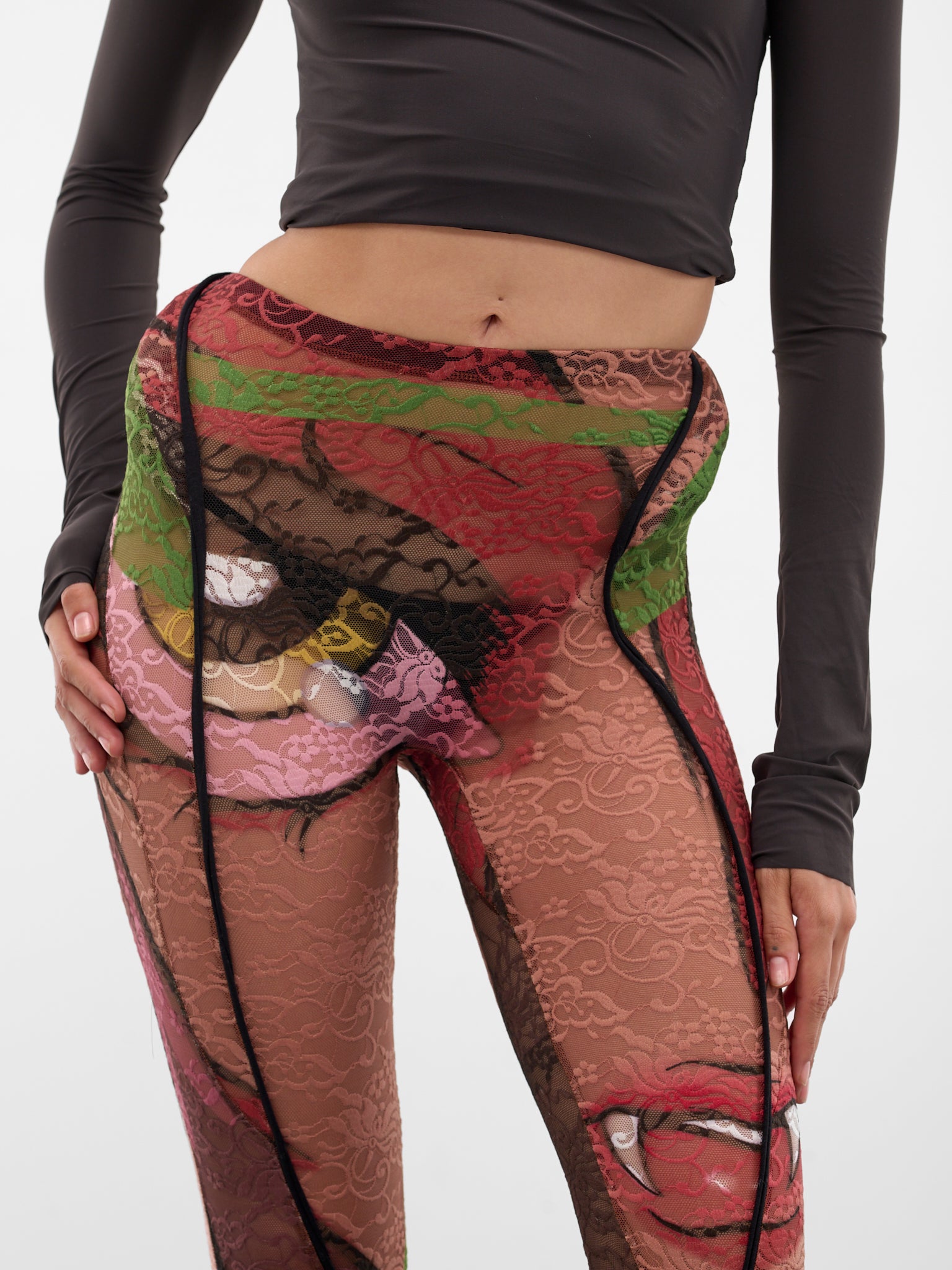 Patchwork Lace Graphic Leggings (10220340403-PRINT)