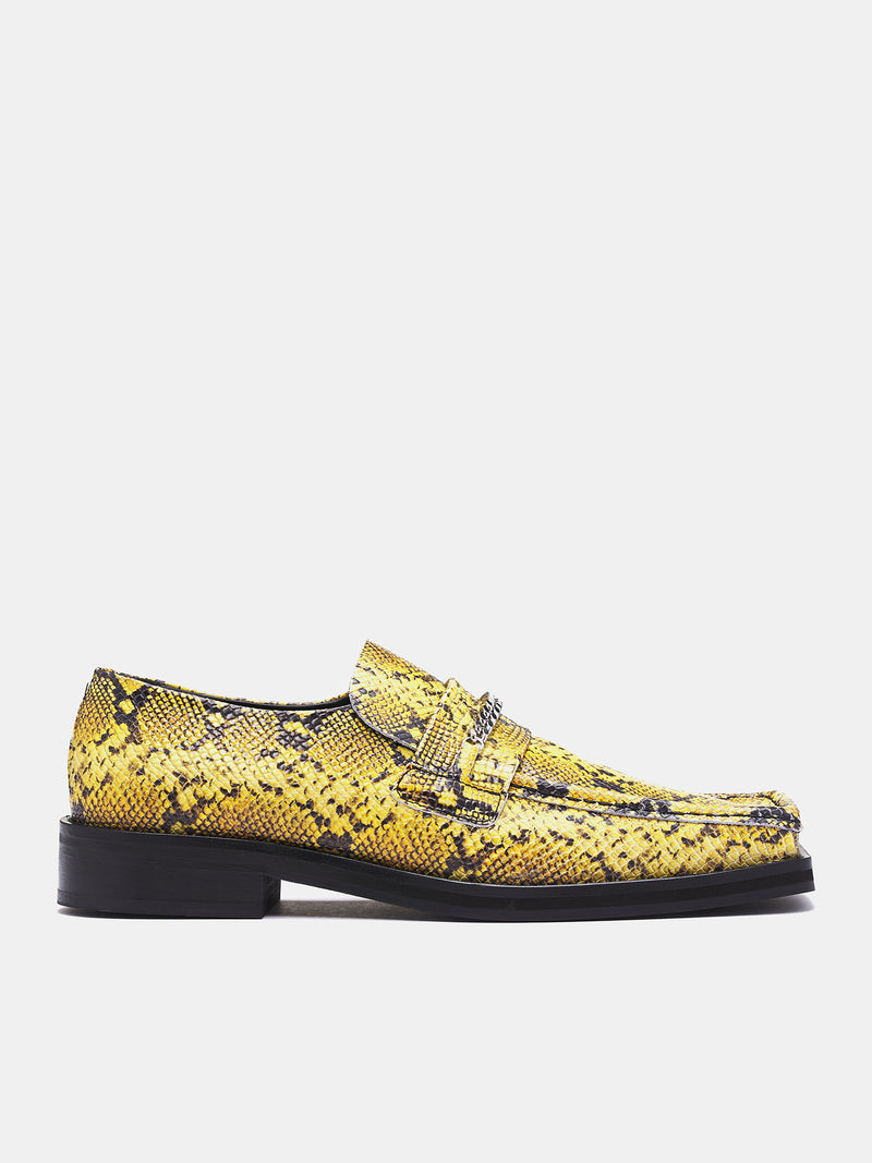 Snakeskin Square Toe Loafers (1026LE02309M-YELLOW-BLACK)