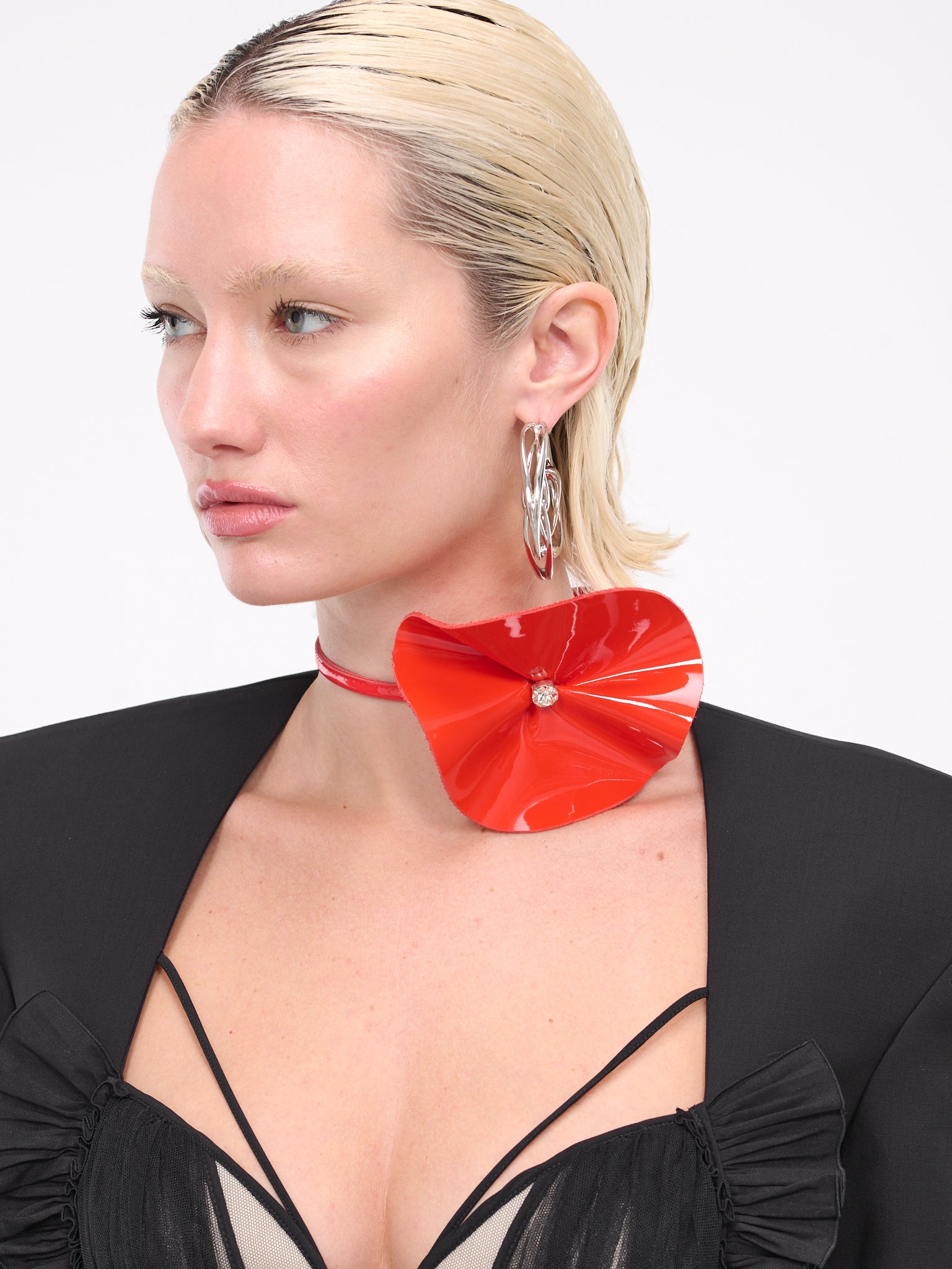 Patent Leather Flower Choker (DKNECKLACE03-RED)