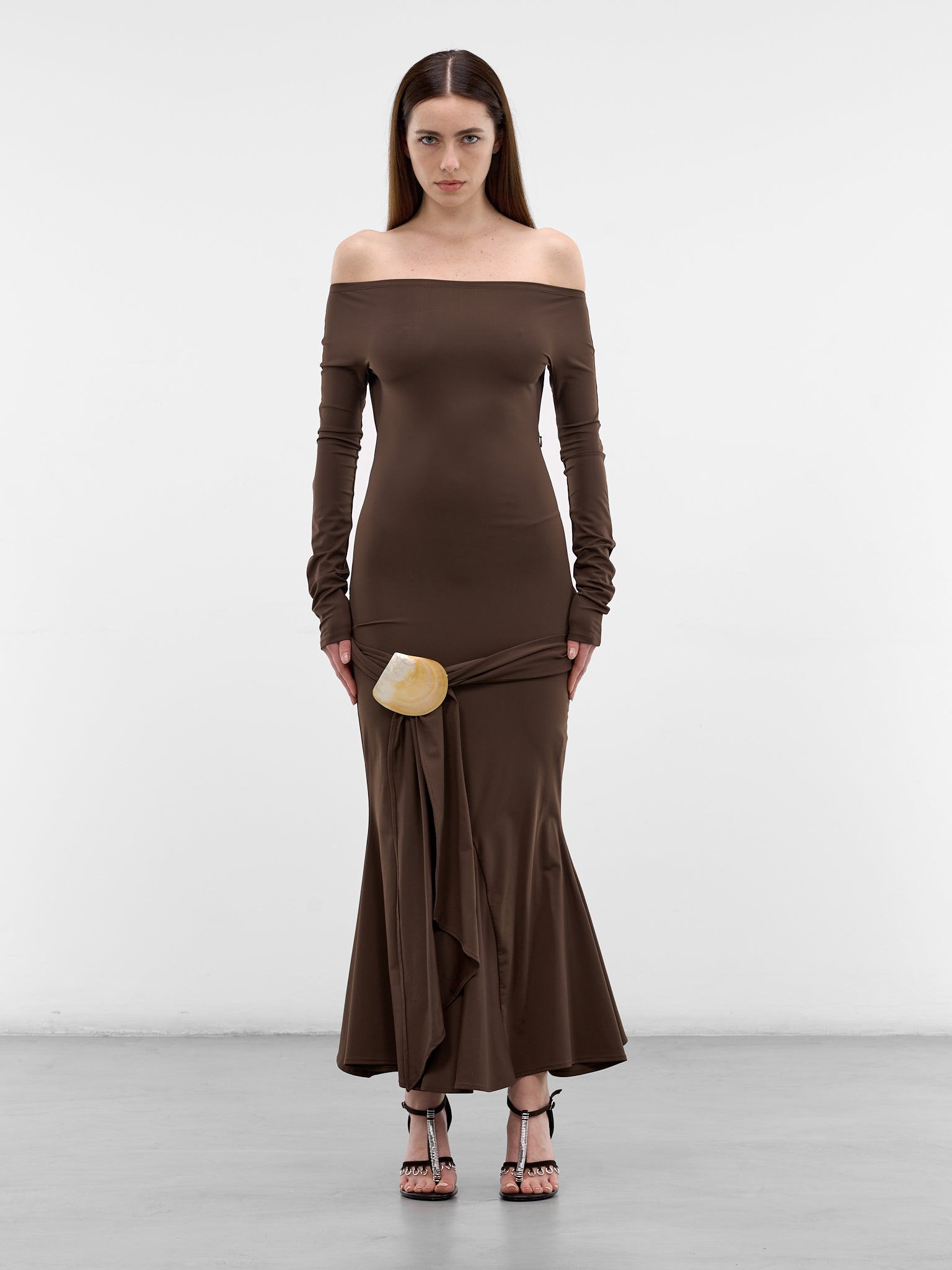 Brown Jersey Shell Belt Dress (1036-CHOCOLATE)