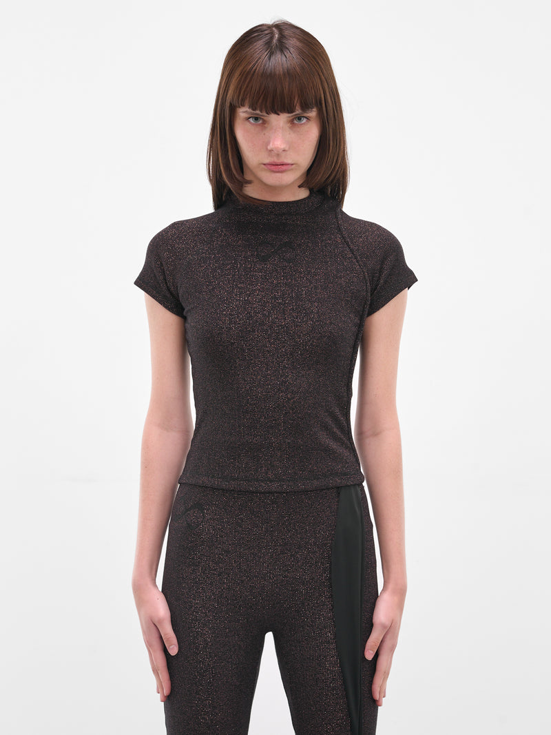 Black Deconstructed Rib Lurex Top (10410080408-BLACK)