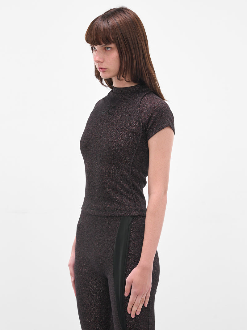 Black Deconstructed Rib Lurex Top (10410080408-BLACK)