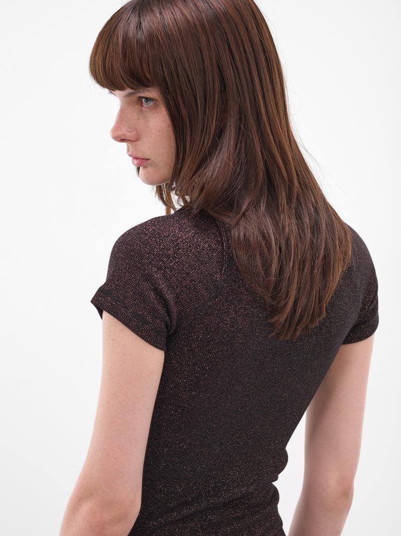 Black Deconstructed Rib Lurex Top (10410080408-BLACK)