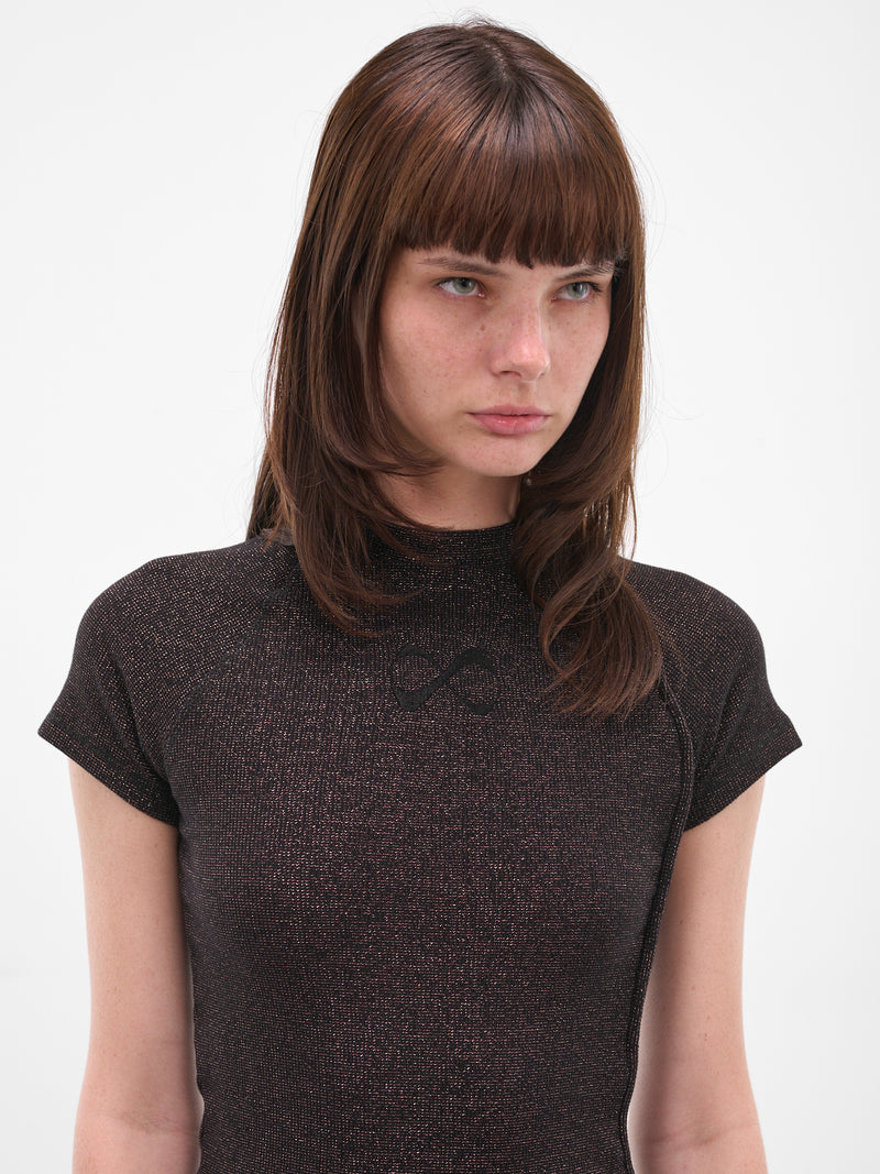 Black Deconstructed Rib Lurex Top (10410080408-BLACK)