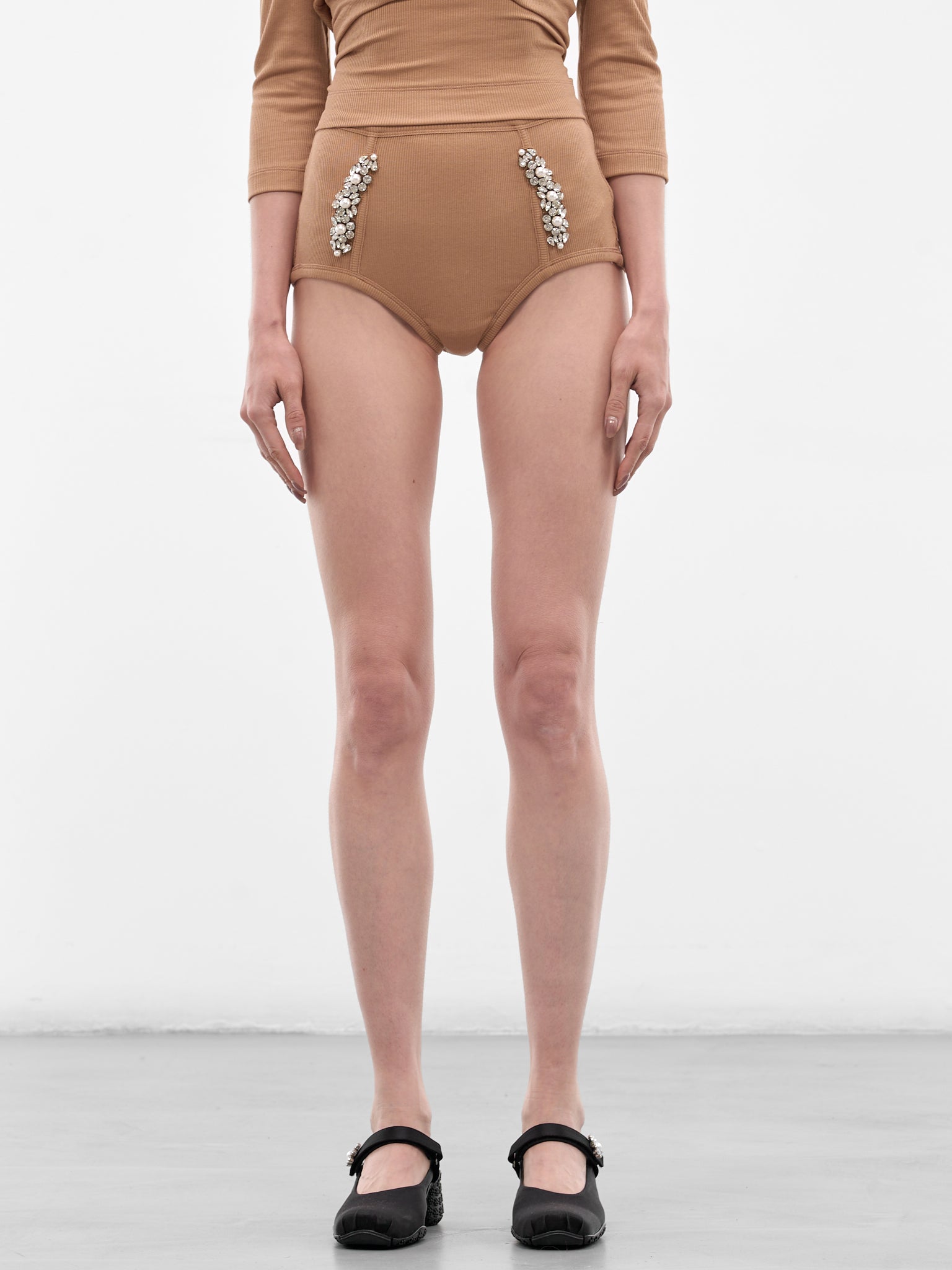 Beige Pearl Embellished Sculpt Briefs (1045B-1301-TOFFEE-PEARL-CLEAR)