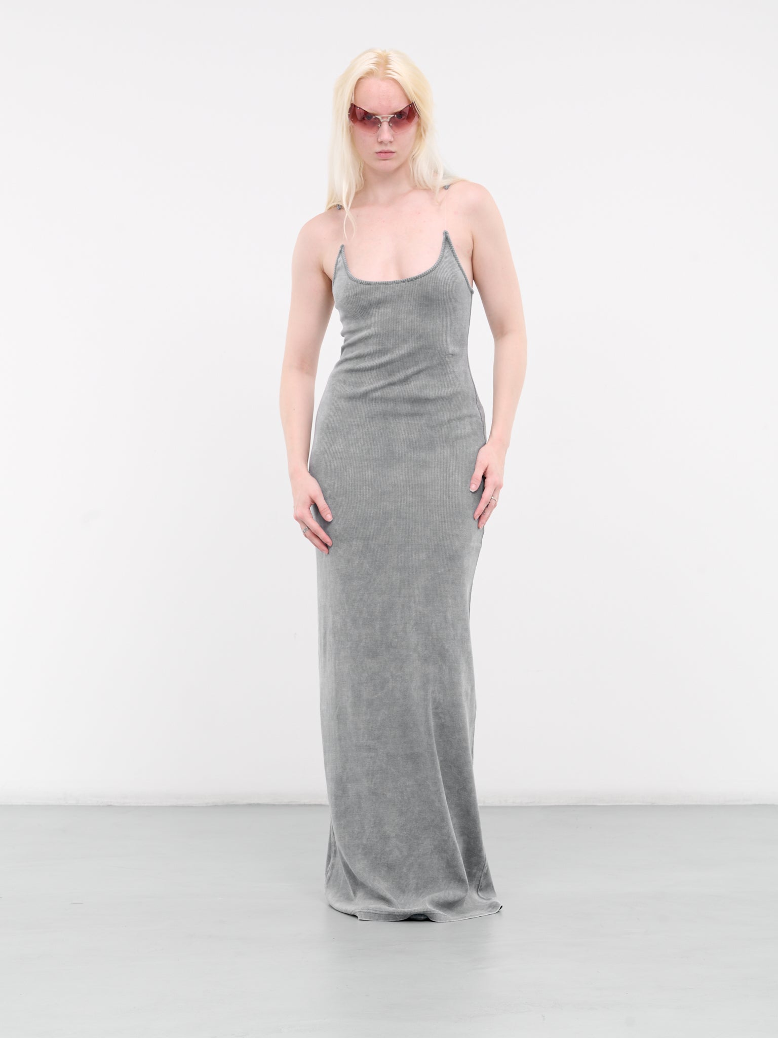 Invisible Strap Dress (104DR001-J100-BLUE-ACID-WASH)