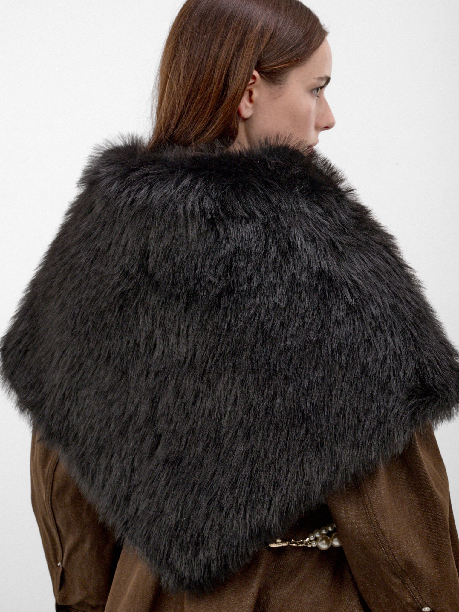 Faux Fur Square Clip Scarf (1050-1090-BLACK)