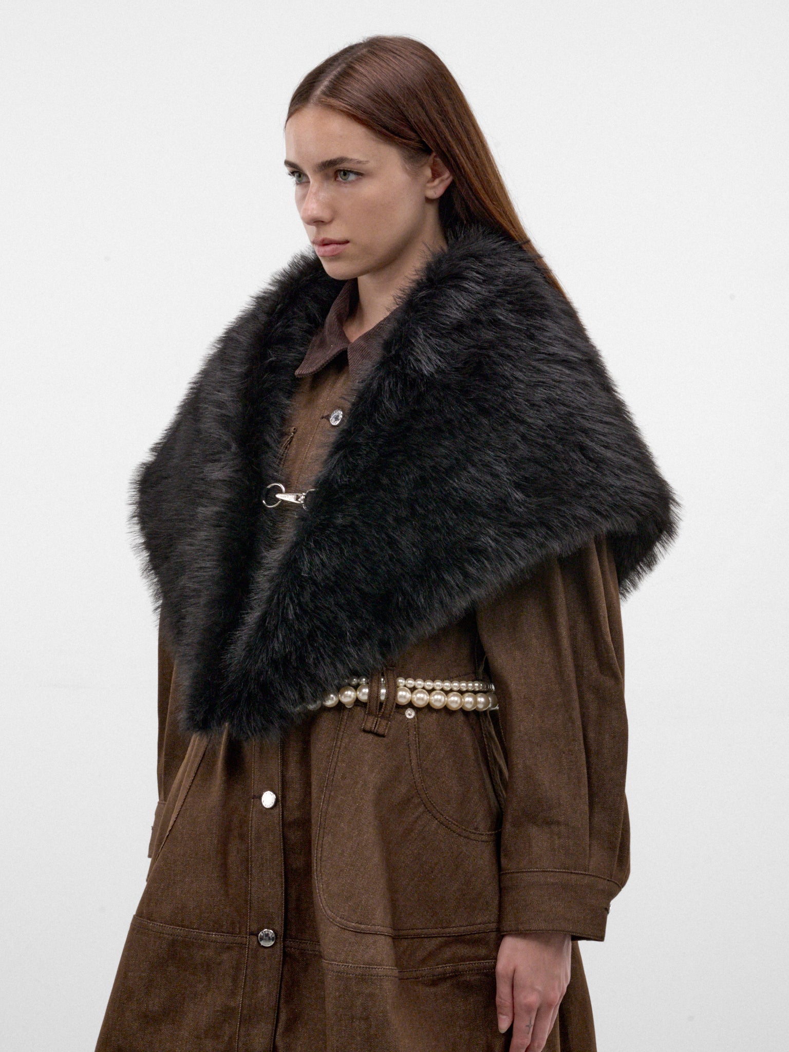 Faux Fur Square Clip Scarf (1050-1090-BLACK)