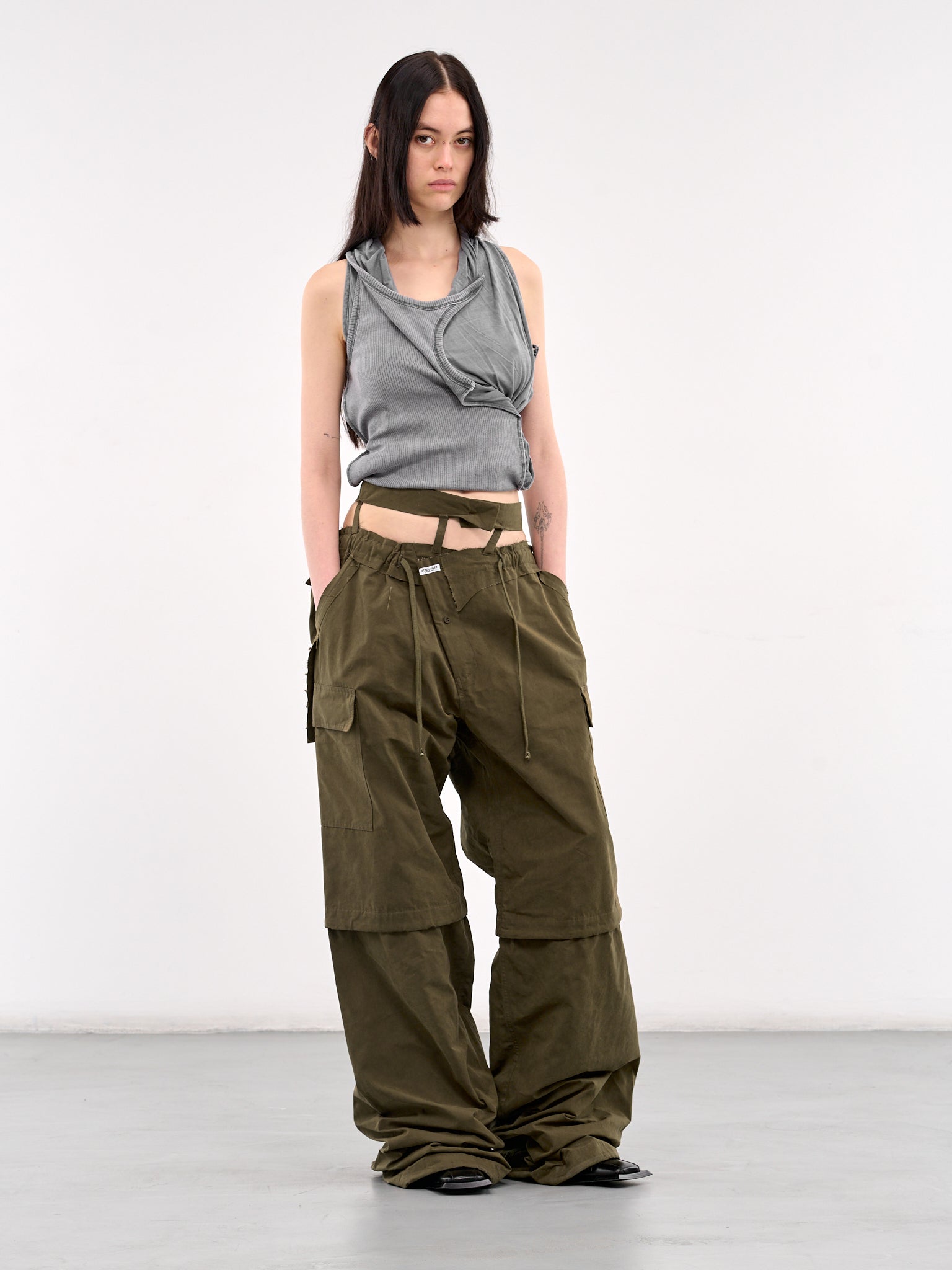 パンツ OHOTORO Worker Cargo Pants khaki s(long) Women High Waisted Cargo Pants Straight Trousers Multiple