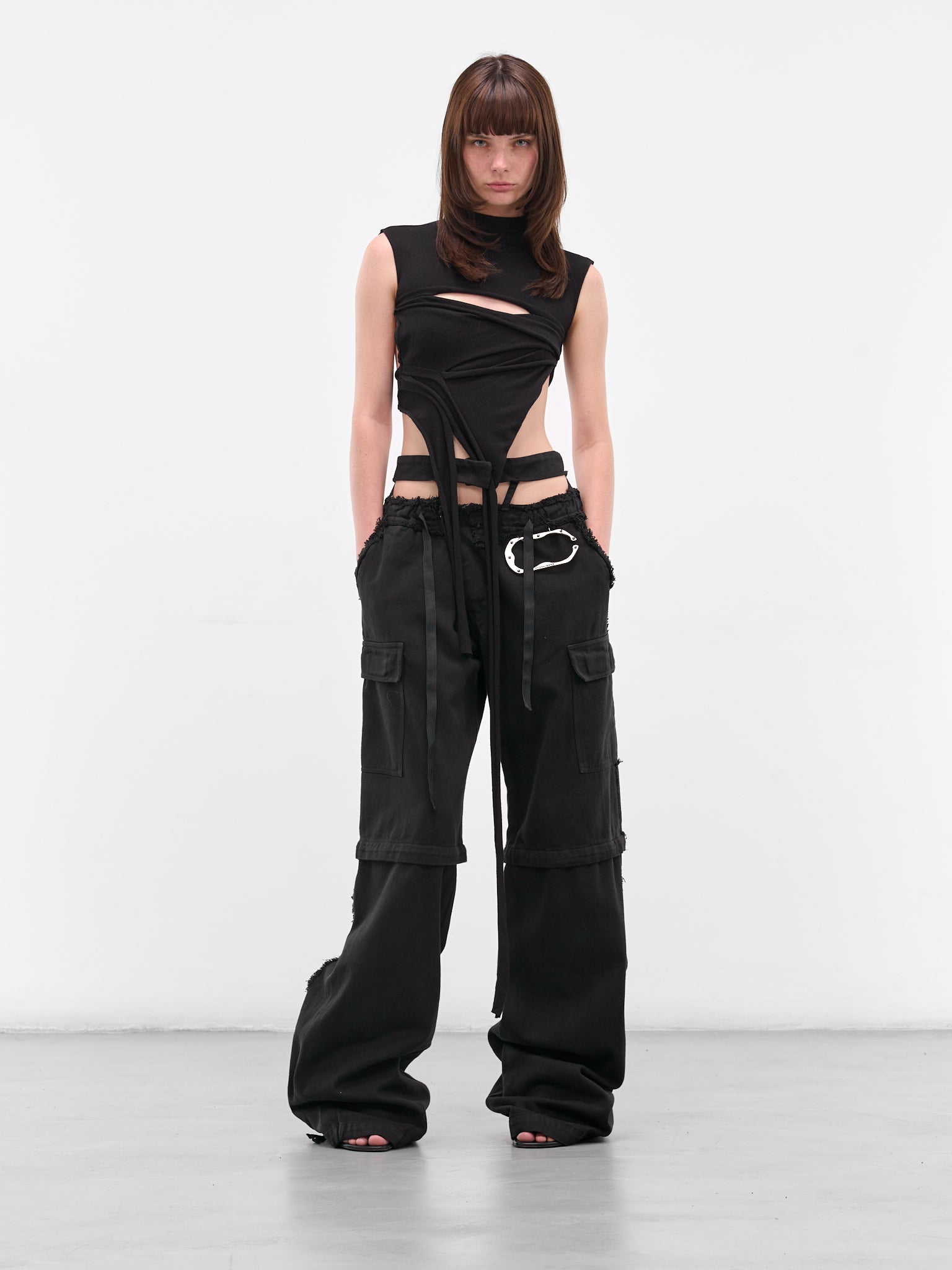 Black Deconstructed Cargo Pants (10920030602-BLACK)