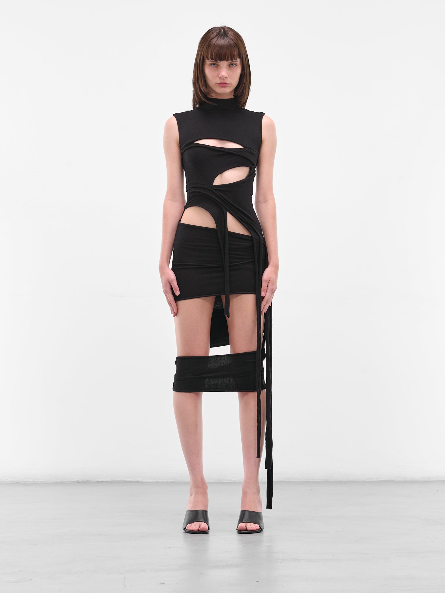 Black Deconstructed Cut-Out Midi Dress (10750260701-BLACK-PRINT)