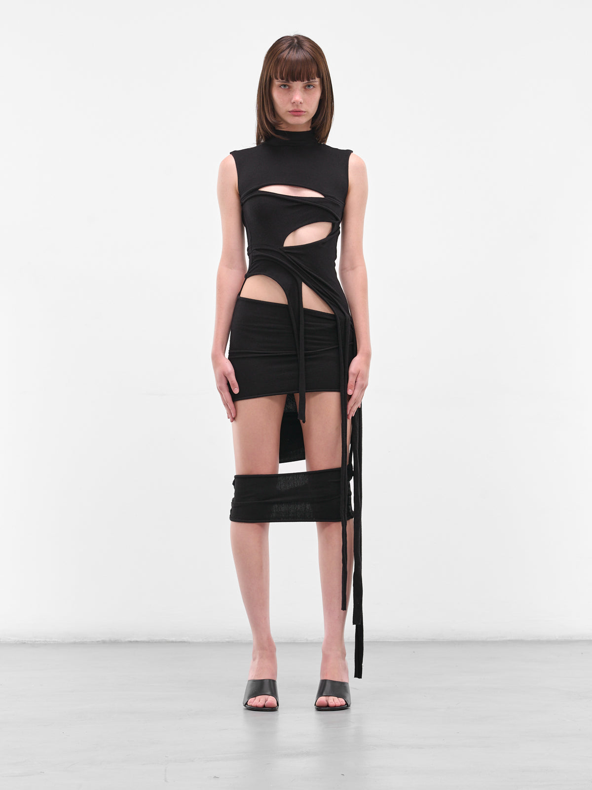 Black Deconstructed Cut-Out Midi Dress (10750260701-BLACK-PRINT)