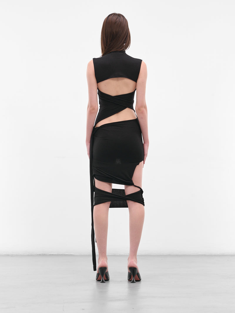 Black Deconstructed Cut-Out Midi Dress (10750260701-BLACK-PRINT)