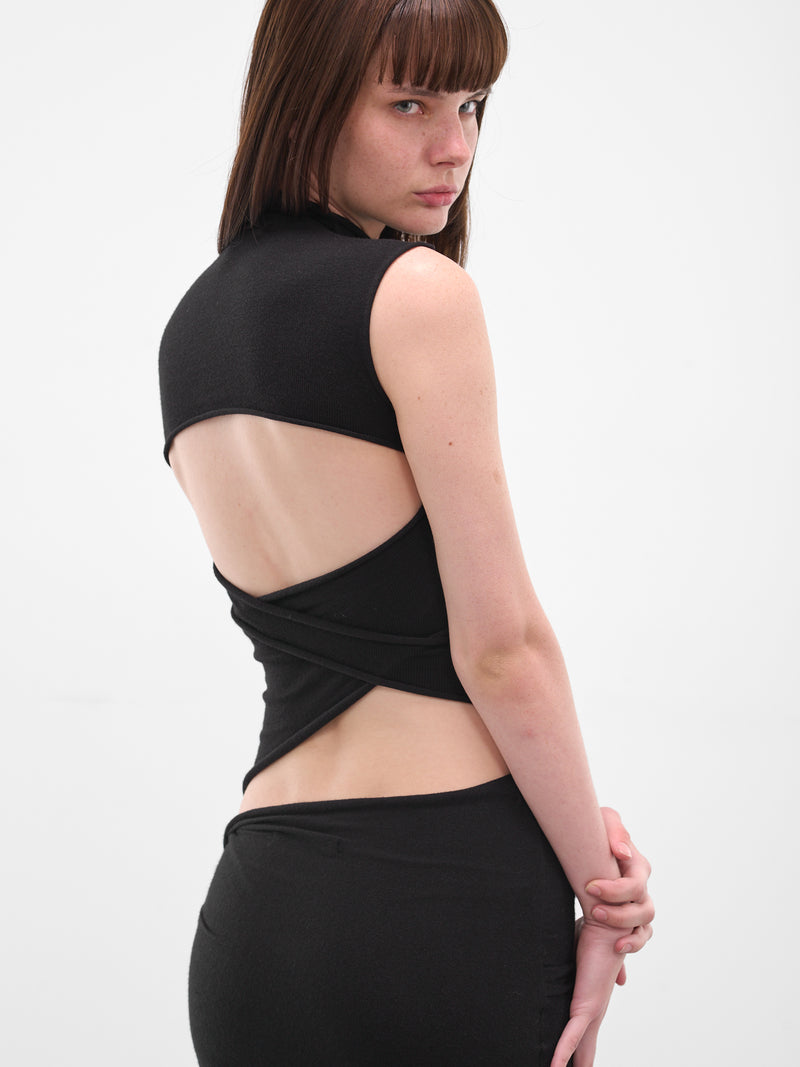 Black Deconstructed Cut-Out Midi Dress (10750260701-BLACK-PRINT)