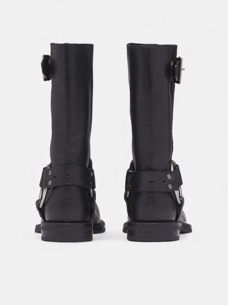 Black Leather Cockring Engineer Boots (1076LP21001-BLACK)