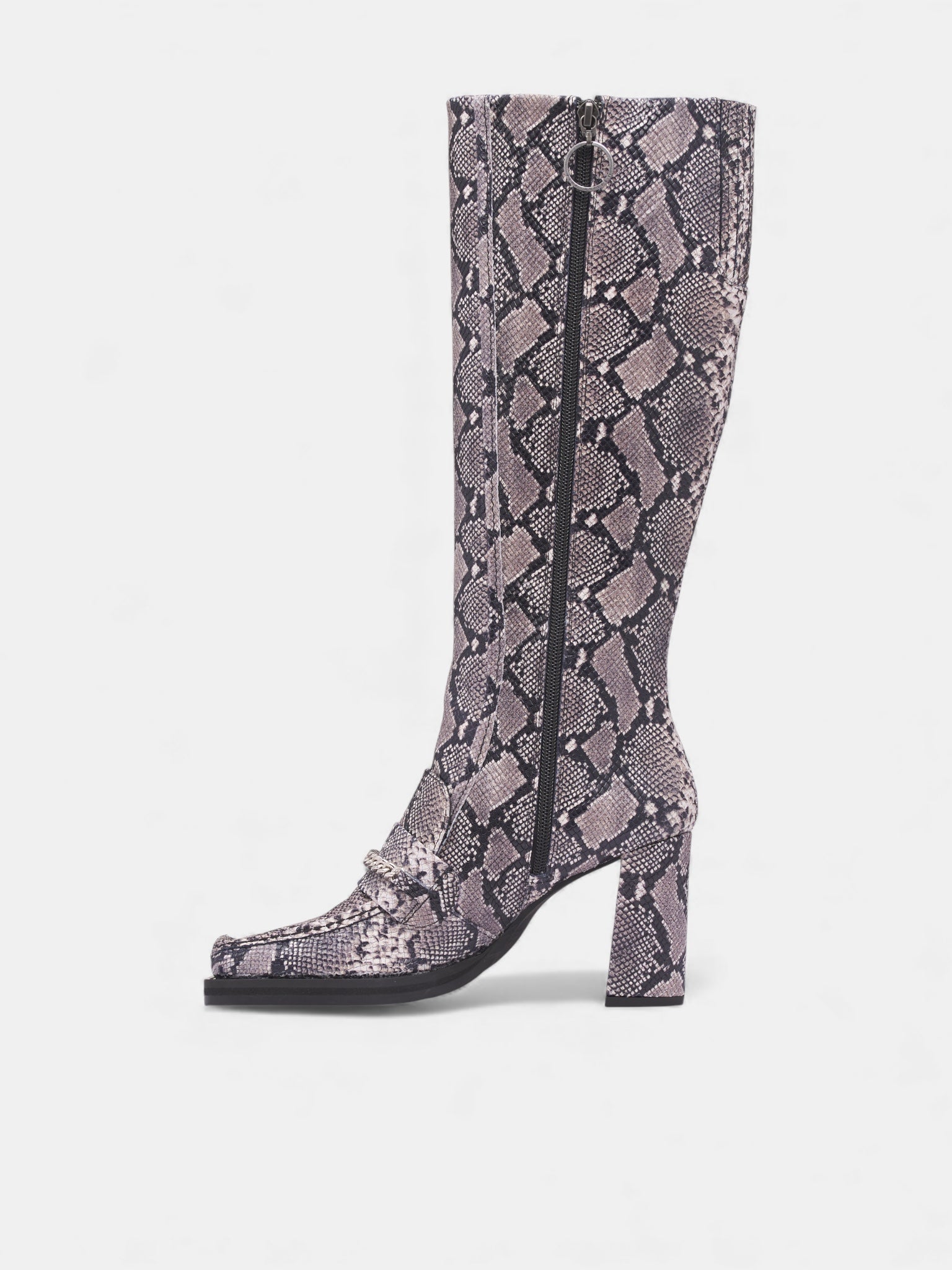Snakeskin Square Toe Loafer Boots (1077LE02003-GRAY)