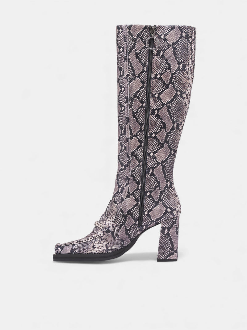 Snakeskin Square Toe Loafer Boots (1077LE02003-GRAY)