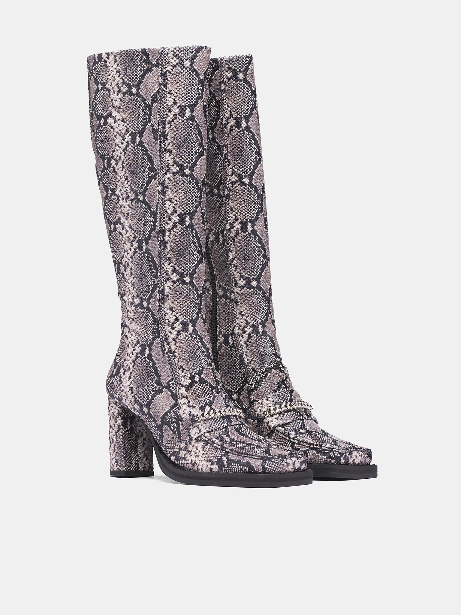 Snakeskin Square Toe Loafer Boots (1077LE02003-GRAY)